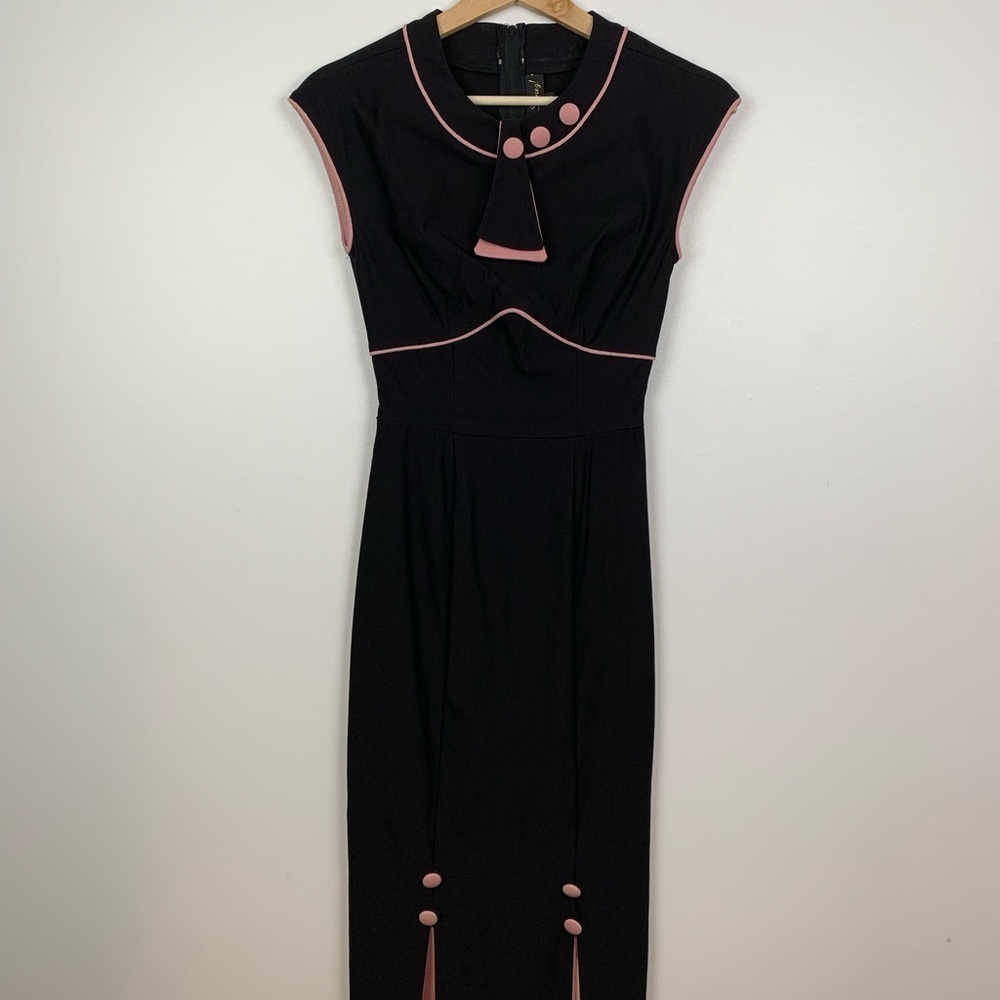 Stop Staring Bombshell Dress Size Small Black Pink Contrast Trim Fitted Pinup